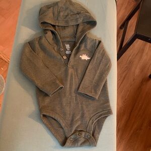 Just One You Hooded Waffle Knit One-Piece Bodysuit with Embroidered Dinosaur